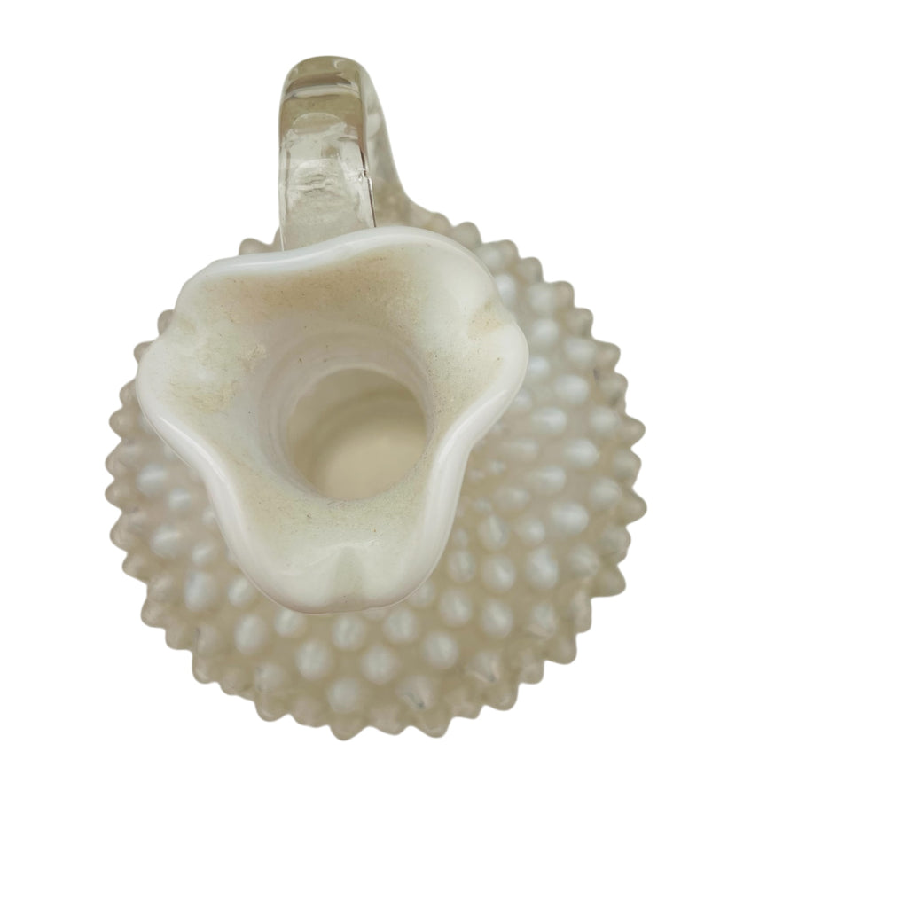 Vintage Fenton Glass Hobnail White Opalescent Clear Handle Cruet