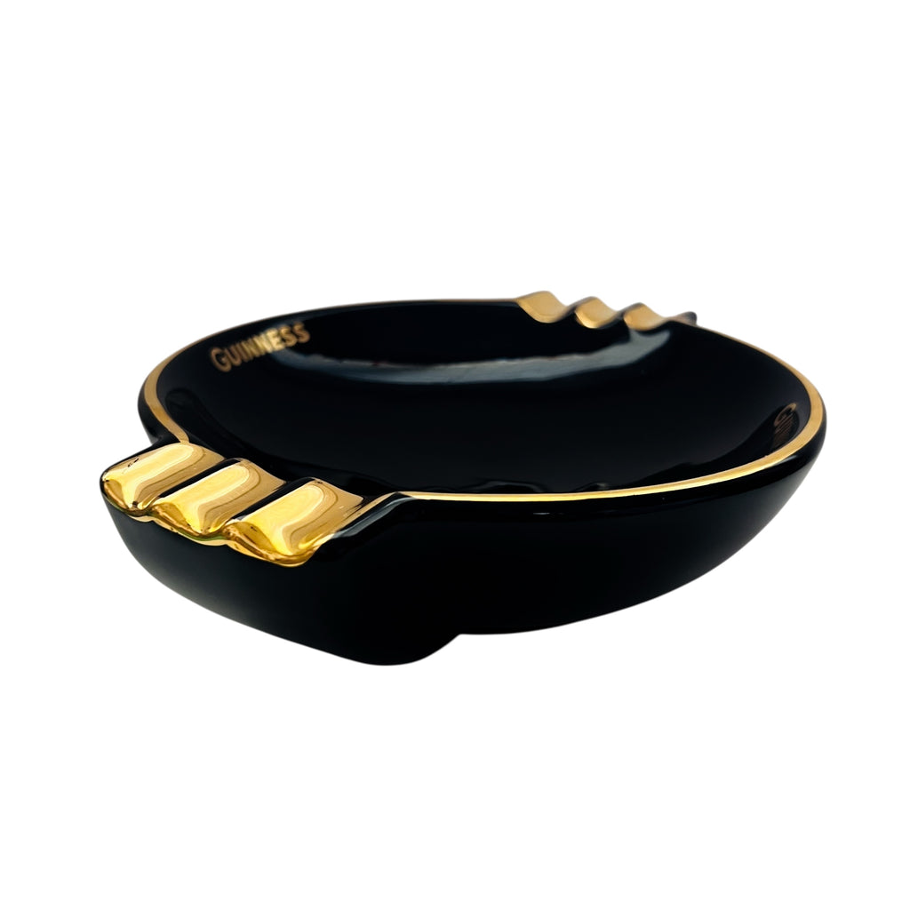 Vintage Guinness Arklow Pottery Black and Gold Ashtray