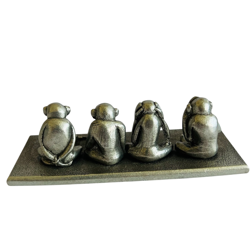 Jac Zagoory Designs Four Monkey Pewter Metal See Hear Speak Write No Evil Pen Holder