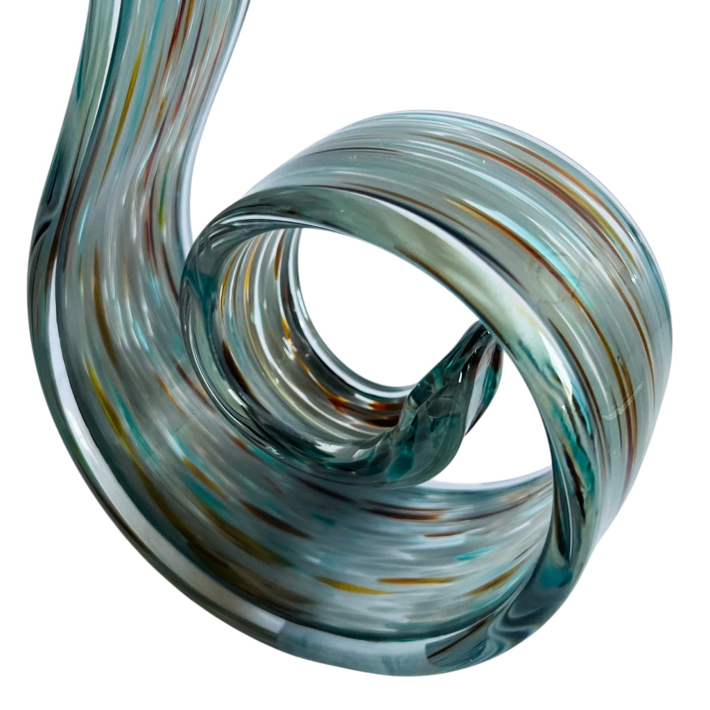 Art Glass Abstract Aqua Swirl Ribbon Sculpture