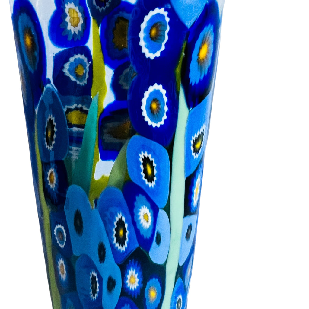 Mad Art Clear Blue Flower Cylinder Signed Vase