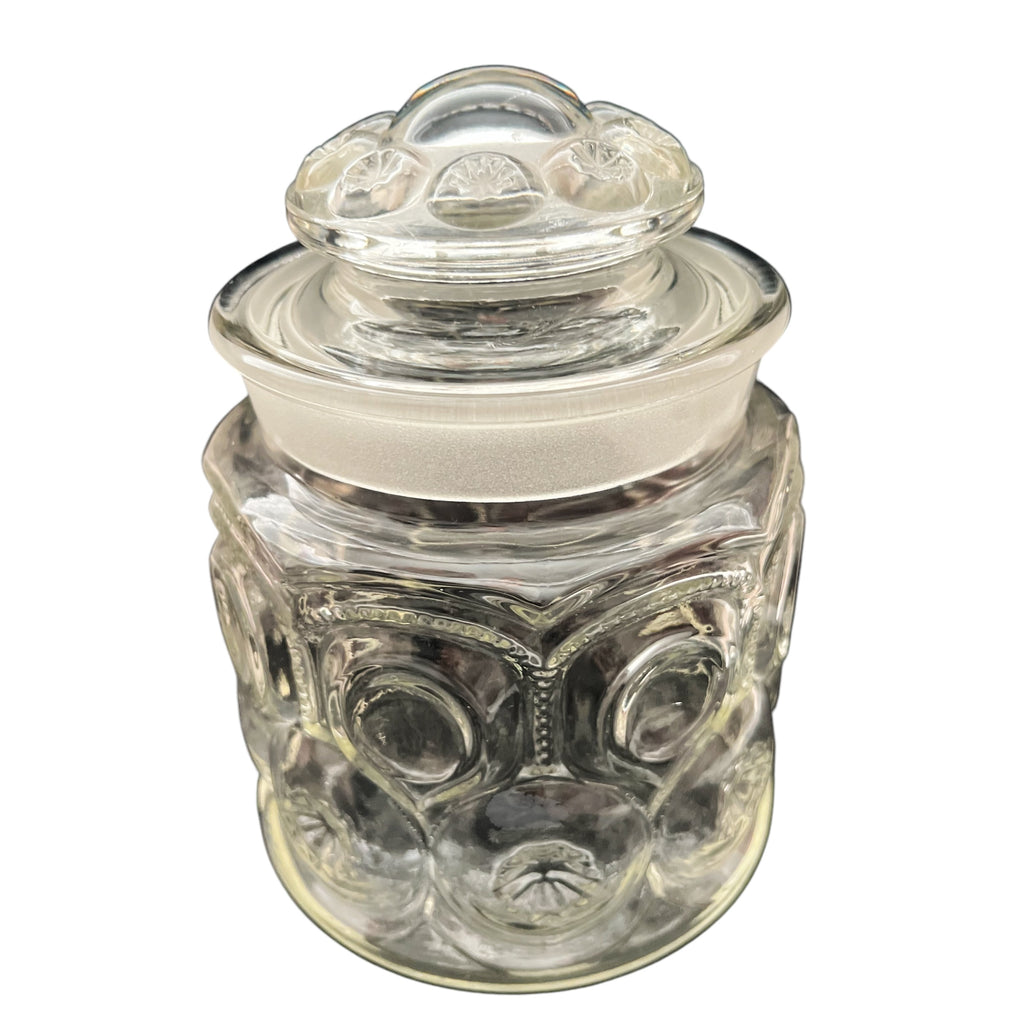 Vintage MOON & STARS Coffee Canister with Lid Clear Pressed Glass