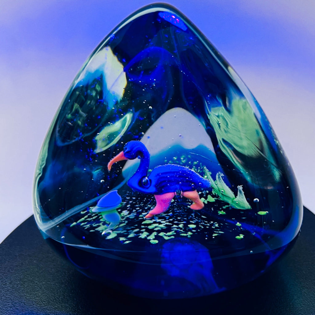 Vintage Cobalt Blue Water Scene Design Triangle Paperweight