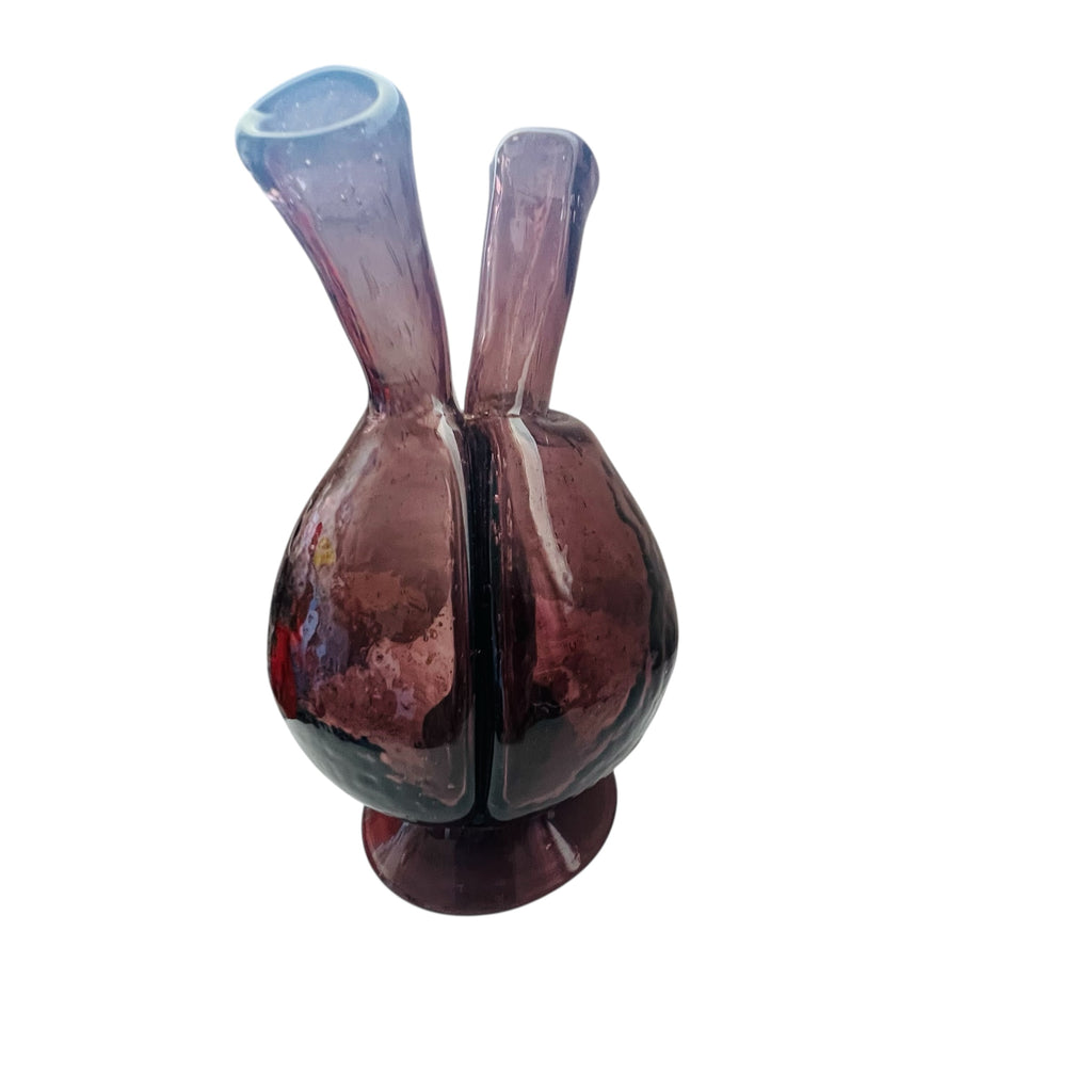 Vintage Art Glass Handblown Amethyst Double Bud Vase