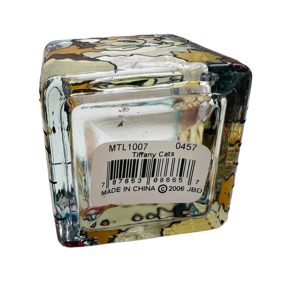 Vintage Stained Glass Tiffany Cats Tealight Candle Holder