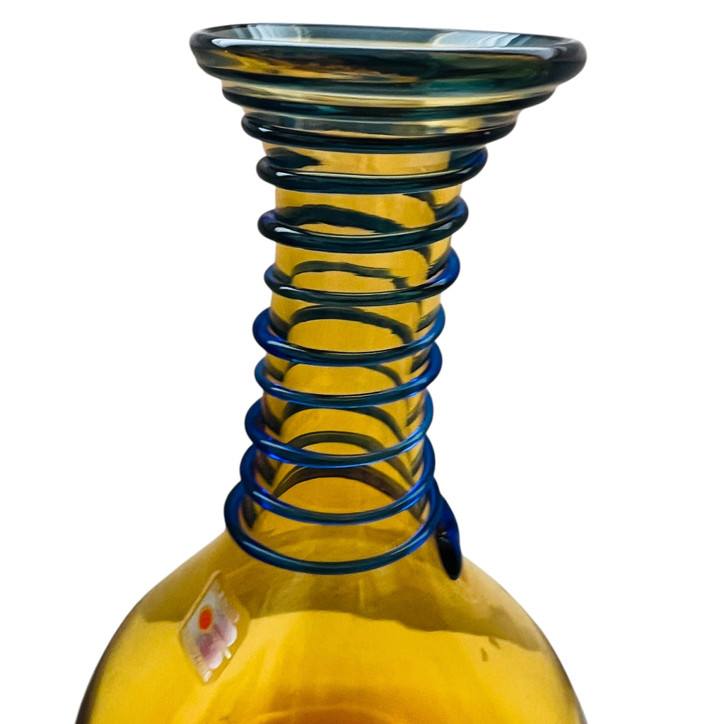 Blenko Glass Amber and Cobalt Beaker Vase