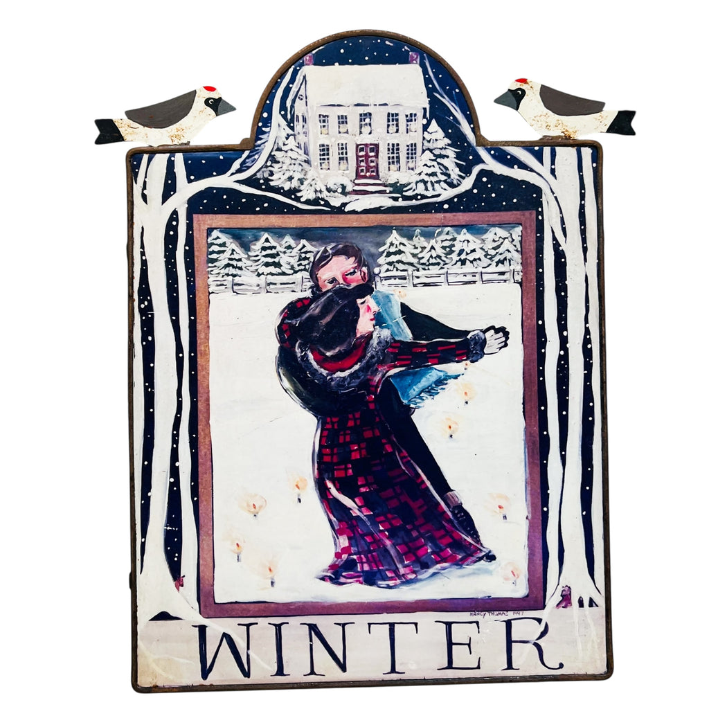 Nancy Thomas Folk Art Plaque Seasonal Wall Art Set - Summer, Autumn, Winter