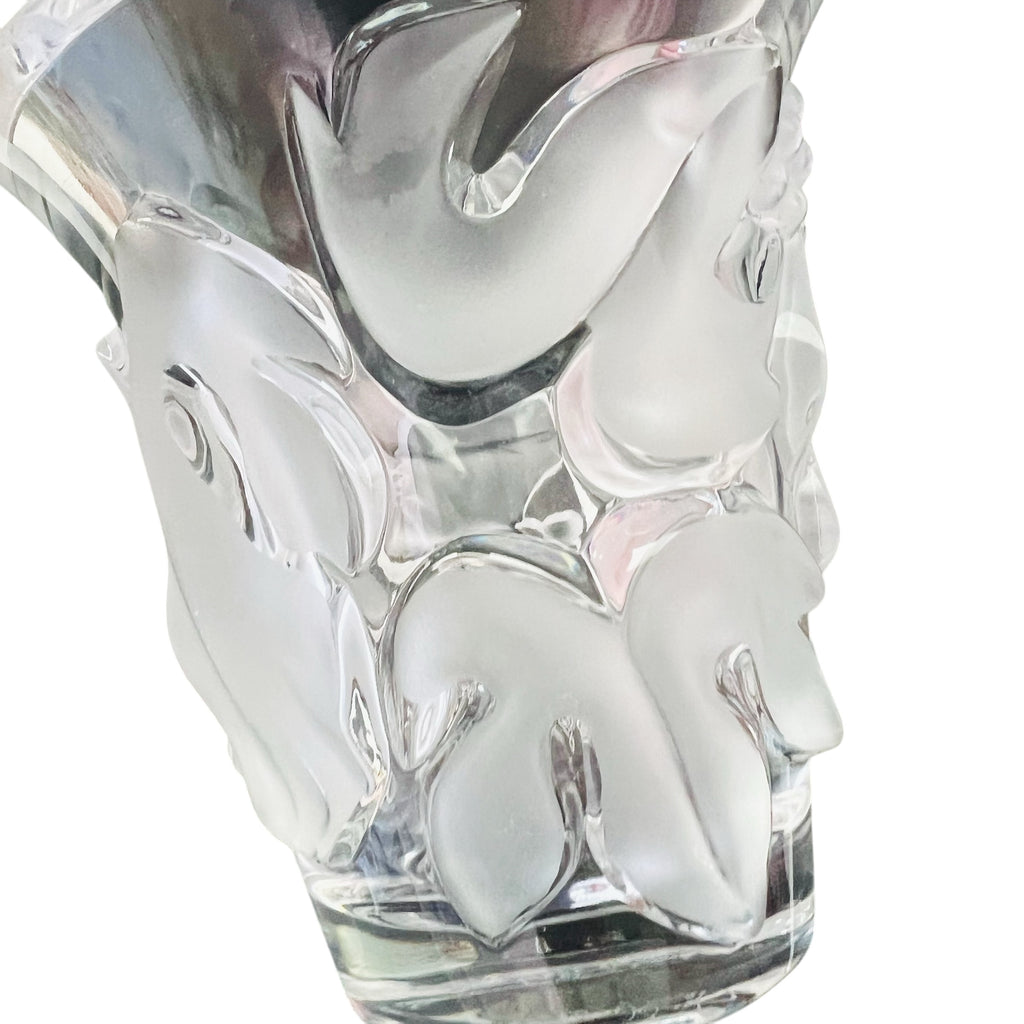 Vintage Lalique Clear Crystal Samur Frosted Leaves & Grapes Vase