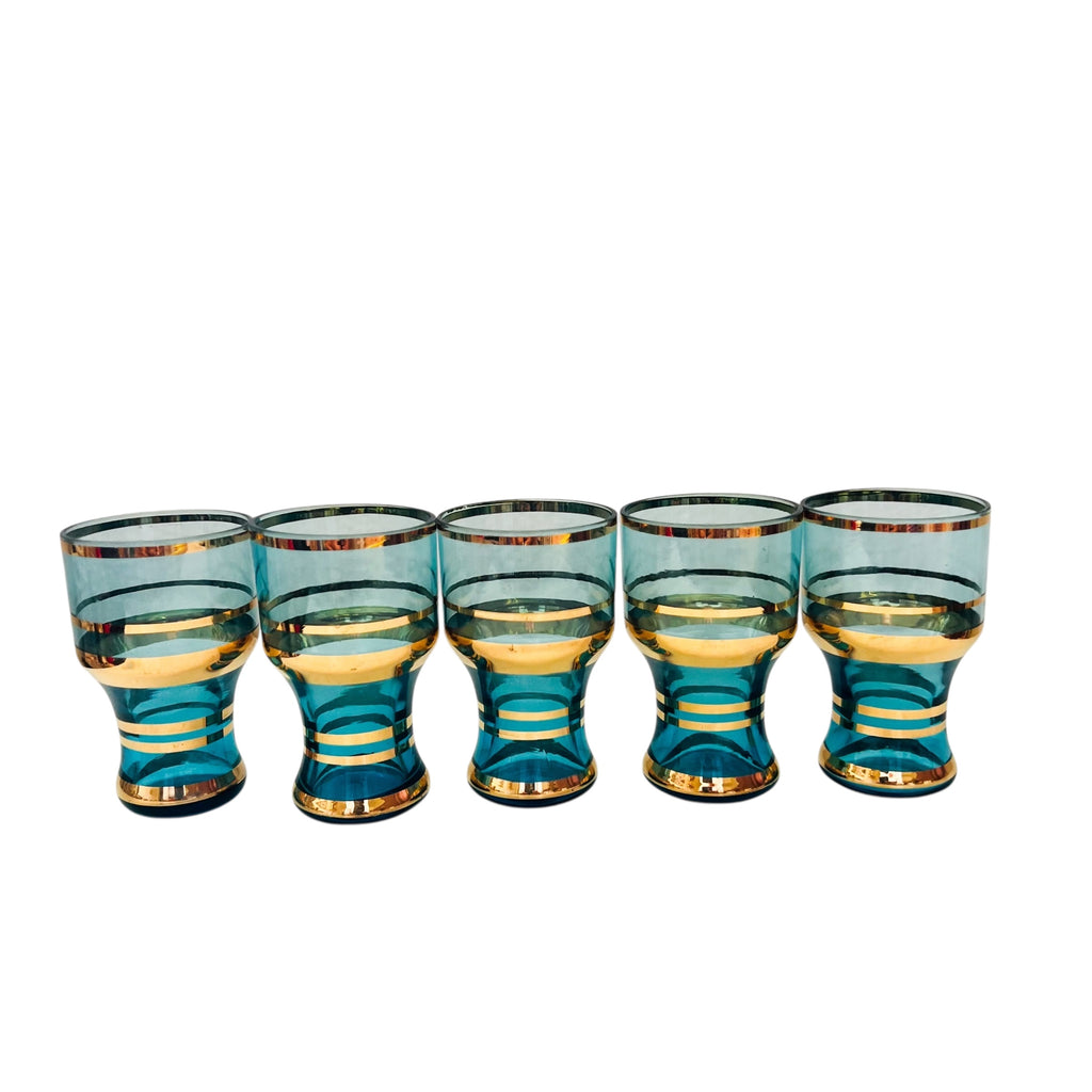 Vintage Blue and Gold Shot Glass Set of 5