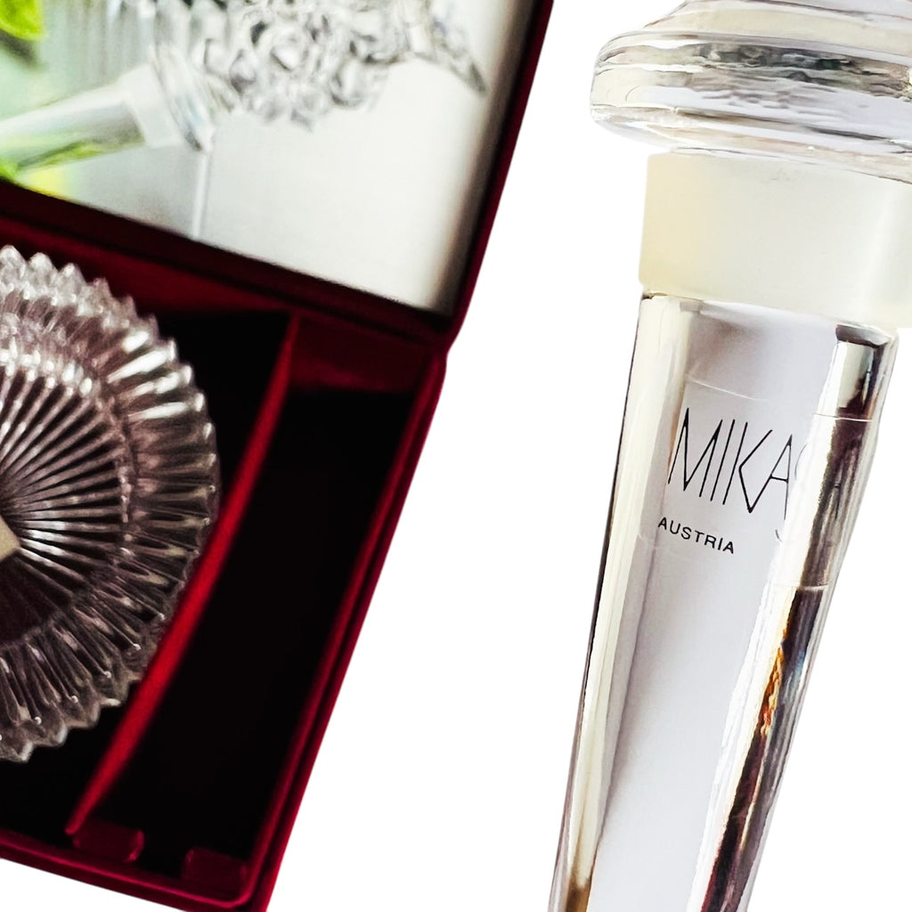 Vintage Mikasa Diamond Fire Crystal Coaster & Grape Bottle Champagne/Wine Set