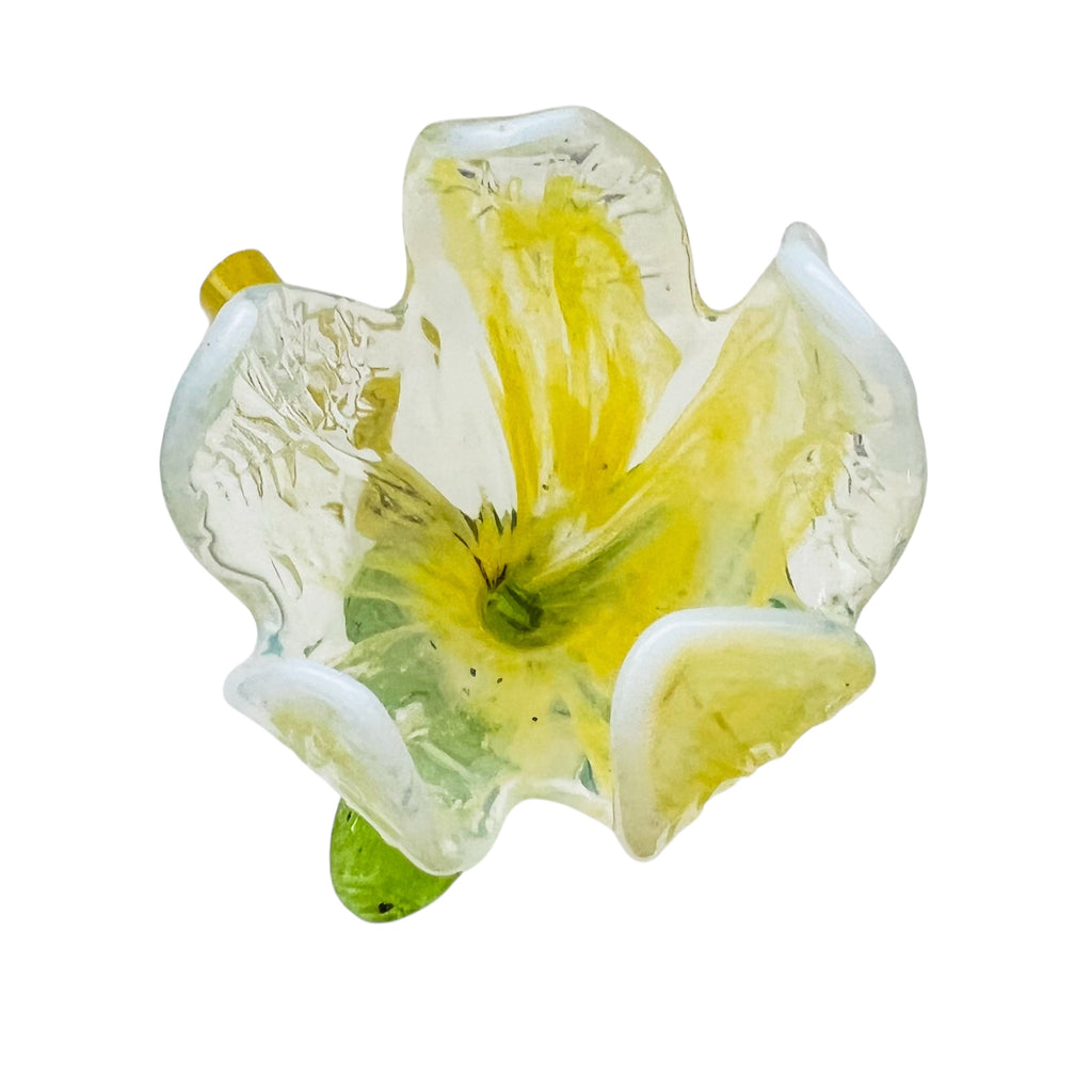 Vintage Kralik Yellow Opalescent Lily Floriform Bohemian Stem Bloom Tube Flower