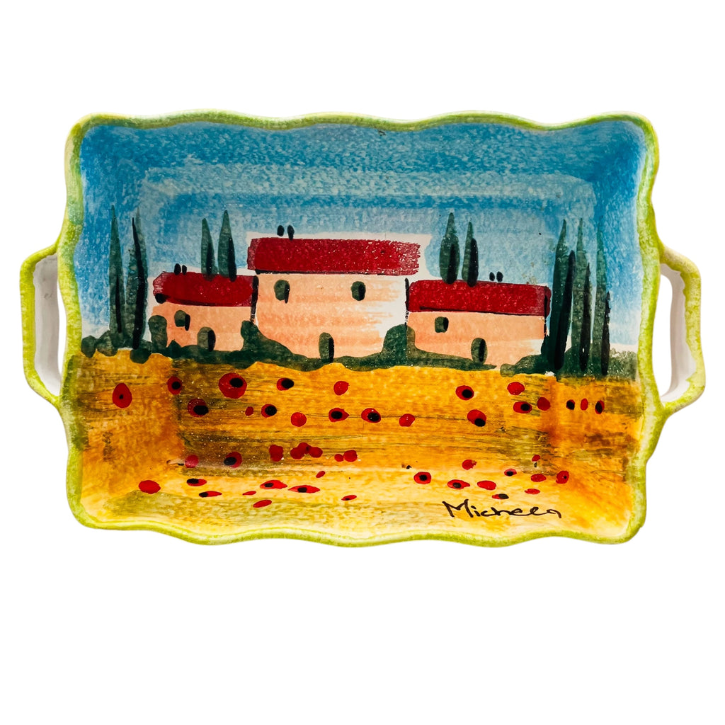 Vintage Italy Hand Painted Landscape Signed Michela Cookware Dish