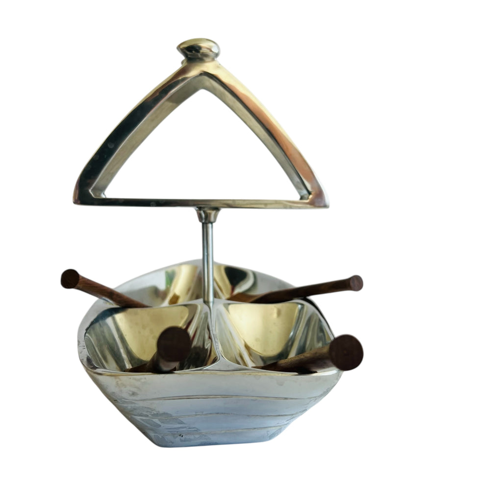 Godinger Rowboat Serving Bowl Napkin Holder & Mini Wooden Oar Serving Spoons