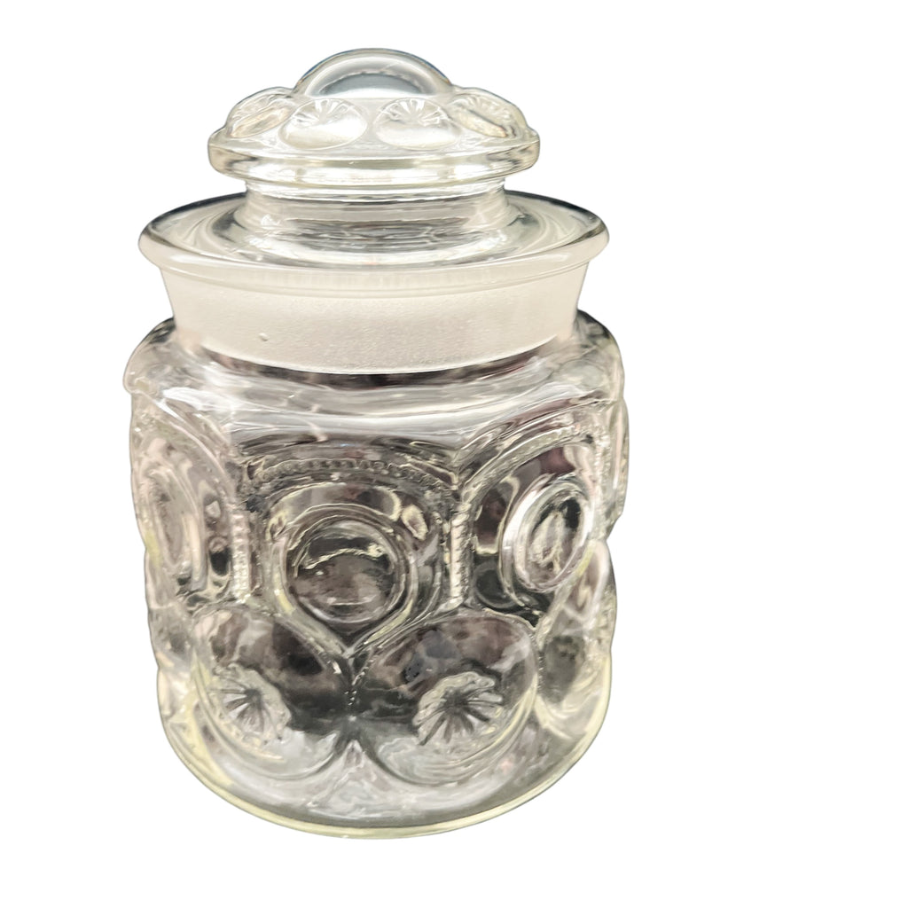 Vintage MOON & STARS Coffee Canister with Lid Clear Pressed Glass