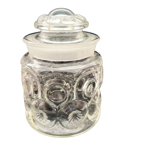 Vintage MOON & STARS Coffee Canister with Lid Clear Pressed Glass