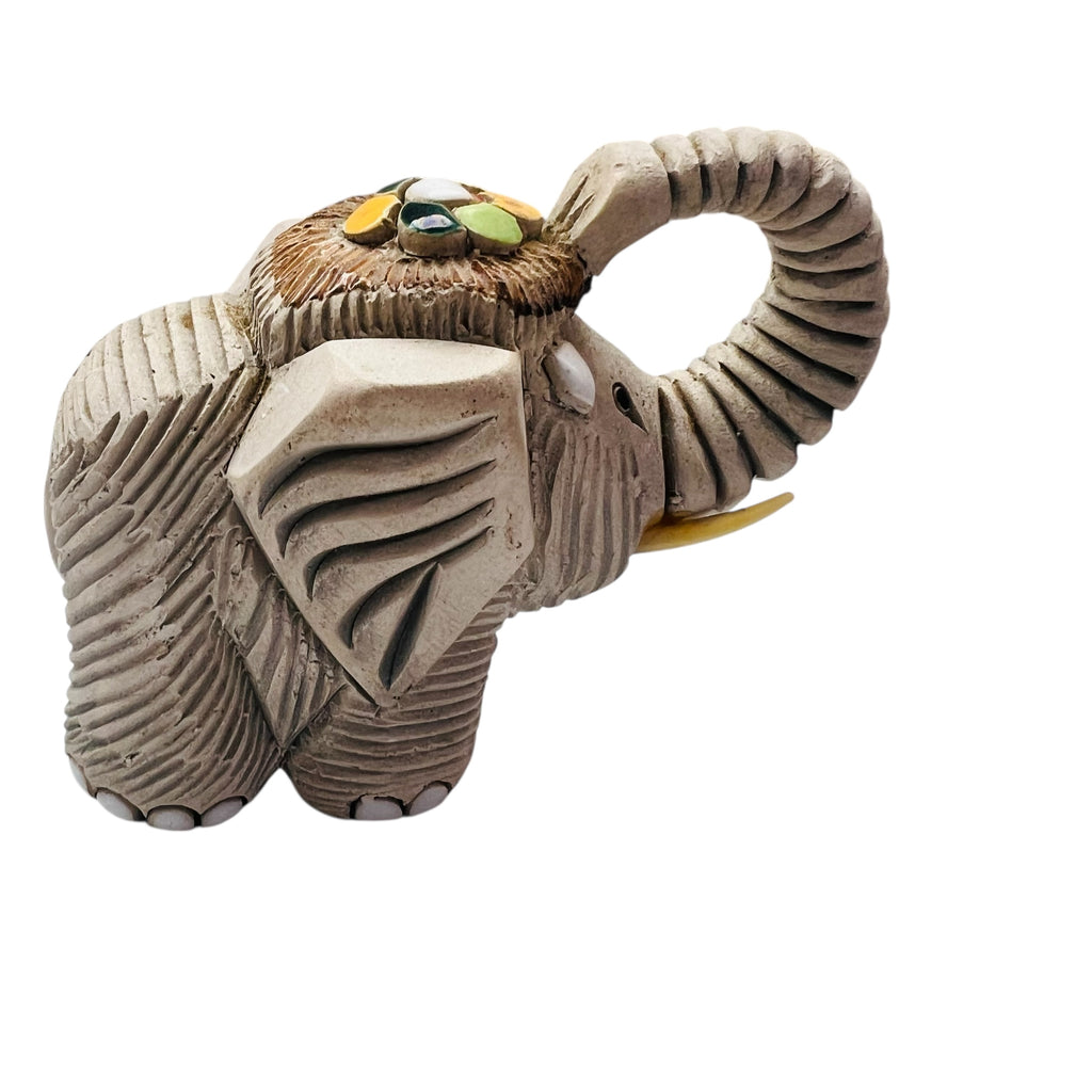 Vintage Sculptured Clay Artesania Rinconada Elephant Figurine w Headdress
