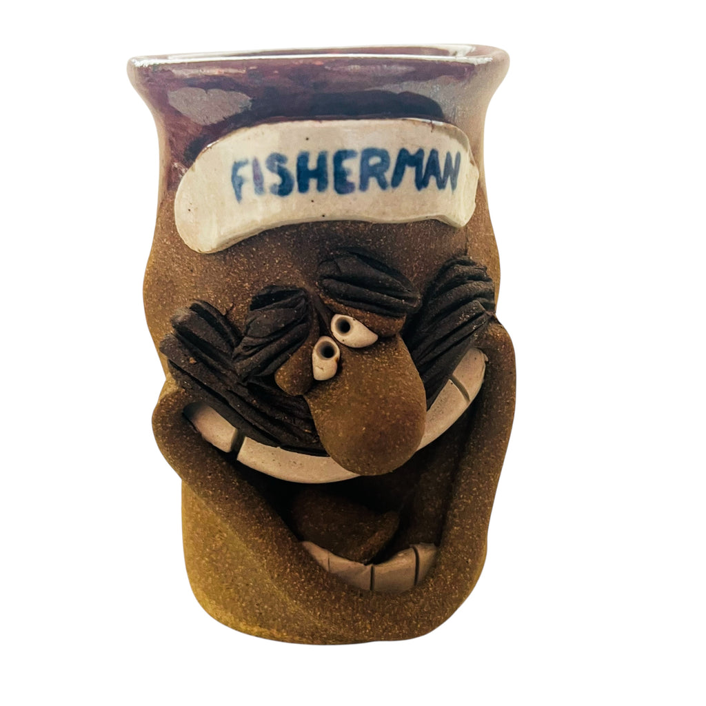 Vintage Mark Hines Ugly Funny Face Fisherman Pottery Art Stoneware Mug
