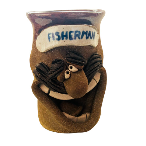 Vintage Mark Hines Ugly Funny Face Fisherman Pottery Art Stoneware Mug