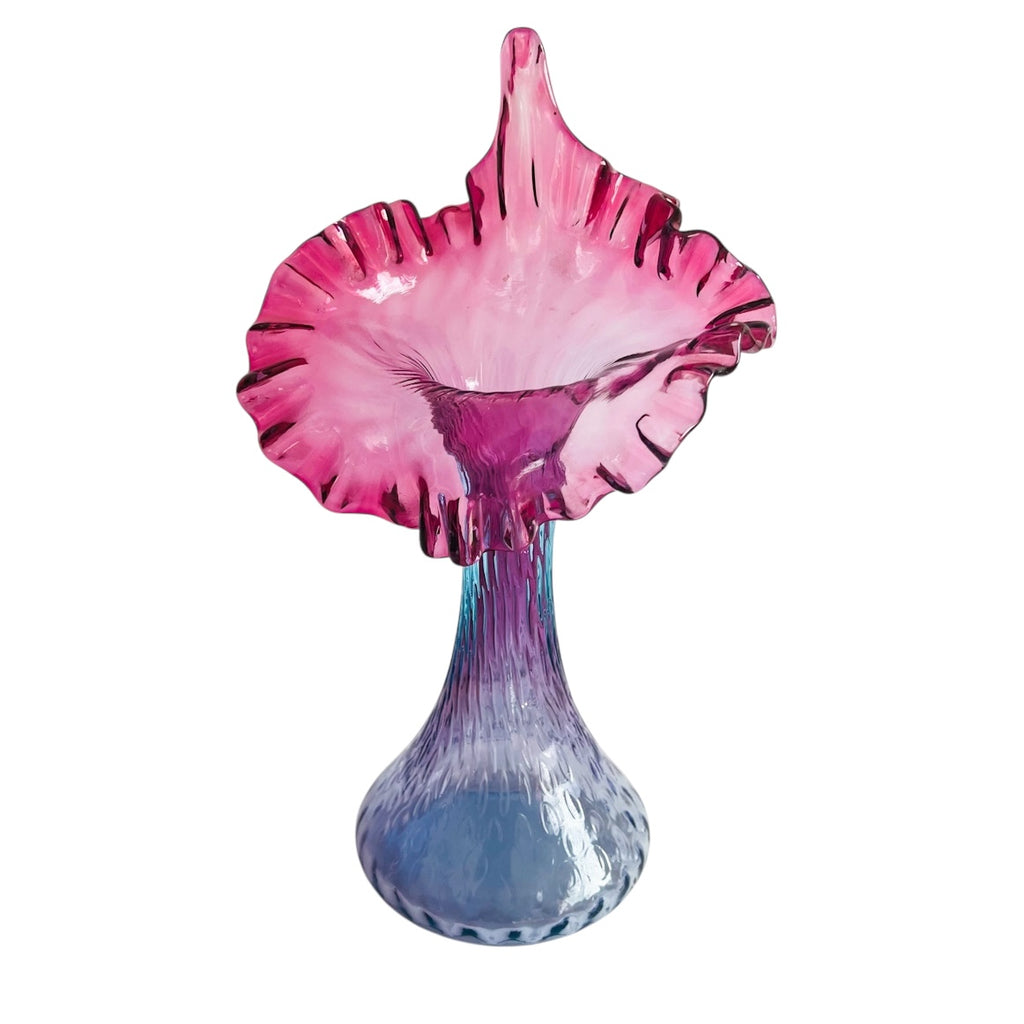 Vintage Fenton Mulberry Azure Blue Cranberry Edge Glass Vase