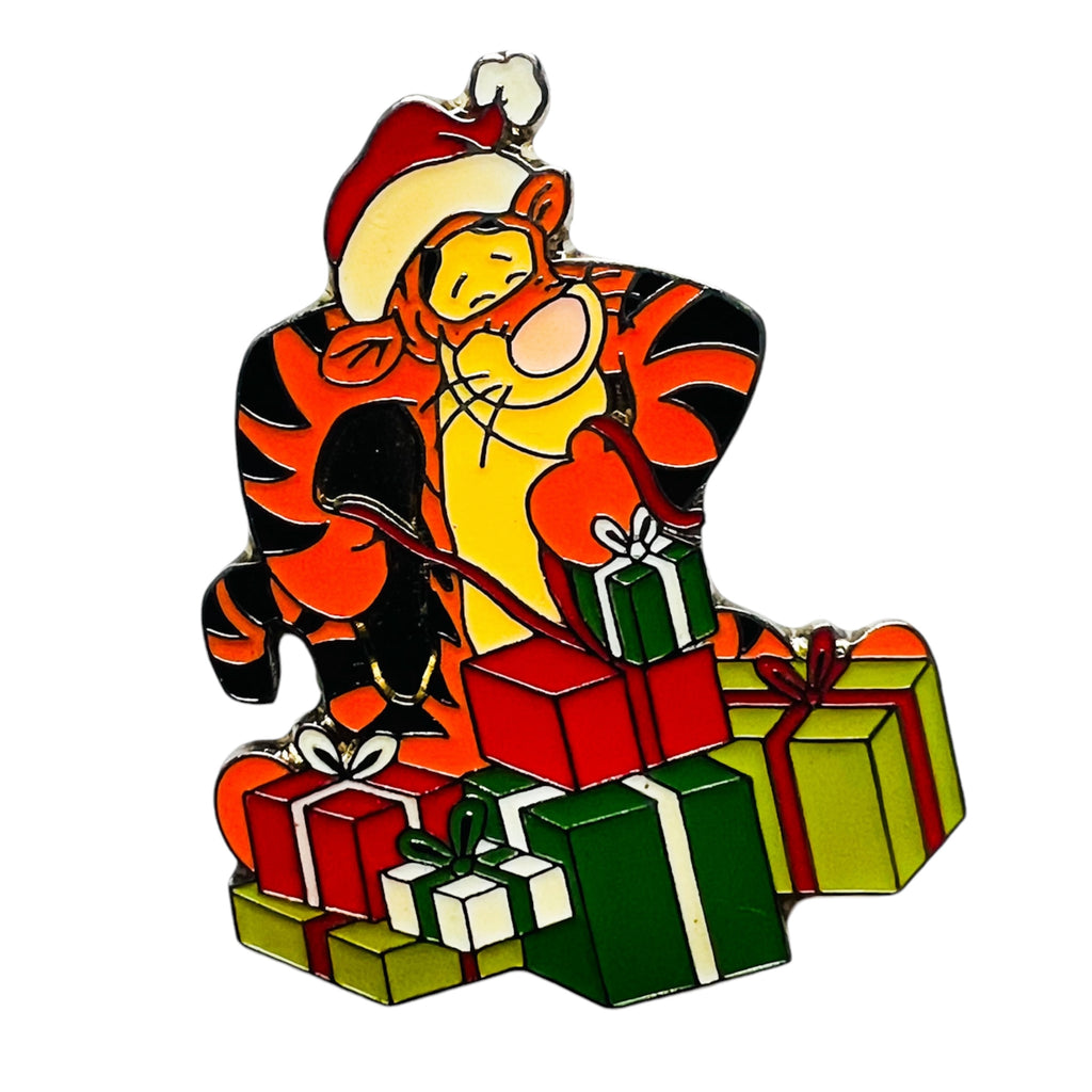 Disney Tigger Opening Gifts Santa Hat Christmas Holiday Presents Pin