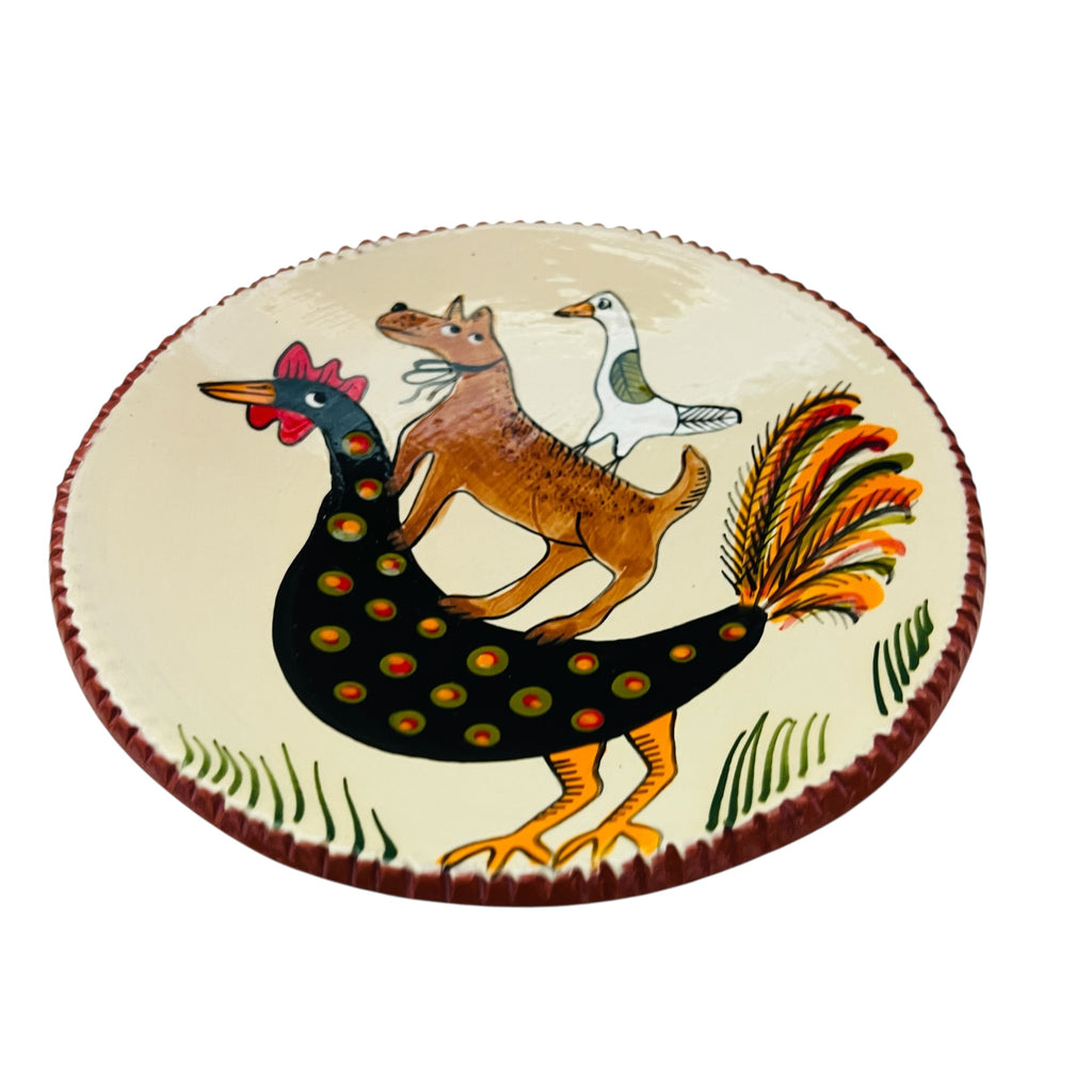 Selinda Kennedy Hand Painted Redware Animal Plate Dish Signed