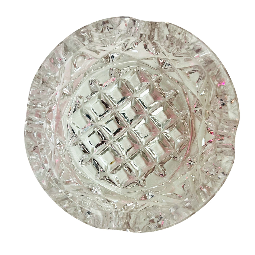 Vintage Clear Cut Crystal Glass Round Heavy Ashtray