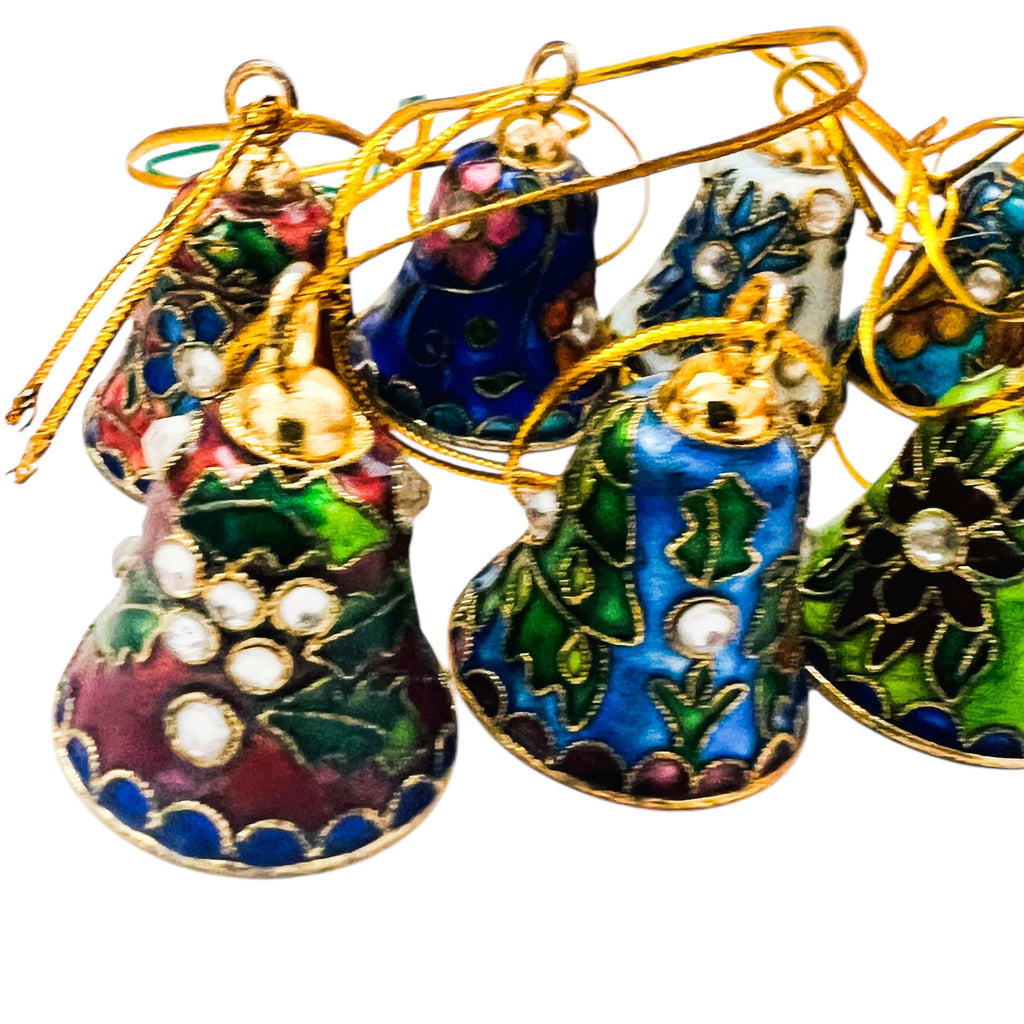 Cloisonne Christmas Ornaments Mini Bells Set of 10