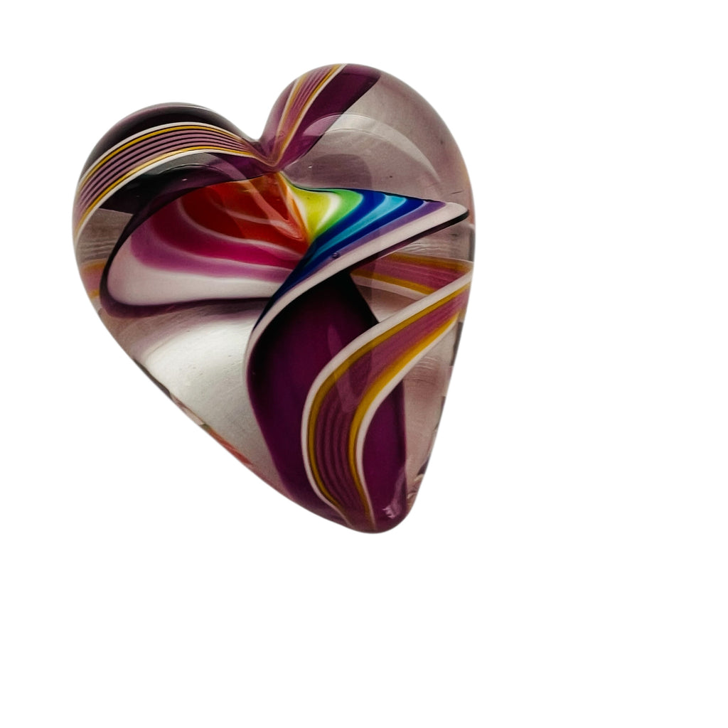 Steven Maslach Cuneo Furnace Rainbow Heart Art Glass Paperweight
