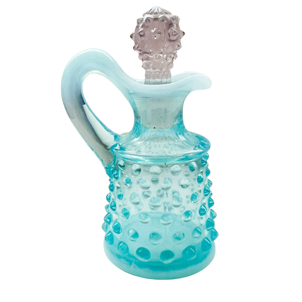 Vintage Fenton Art Glass Blue Opalescent Hobnail Cruet Bottle w/Stopper