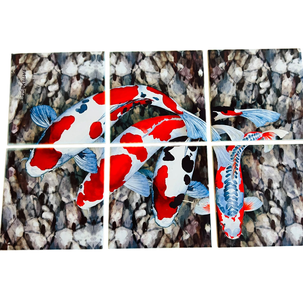 Framed Koi Fish Tile Art Cermamic Panel by Artist Patti Magee