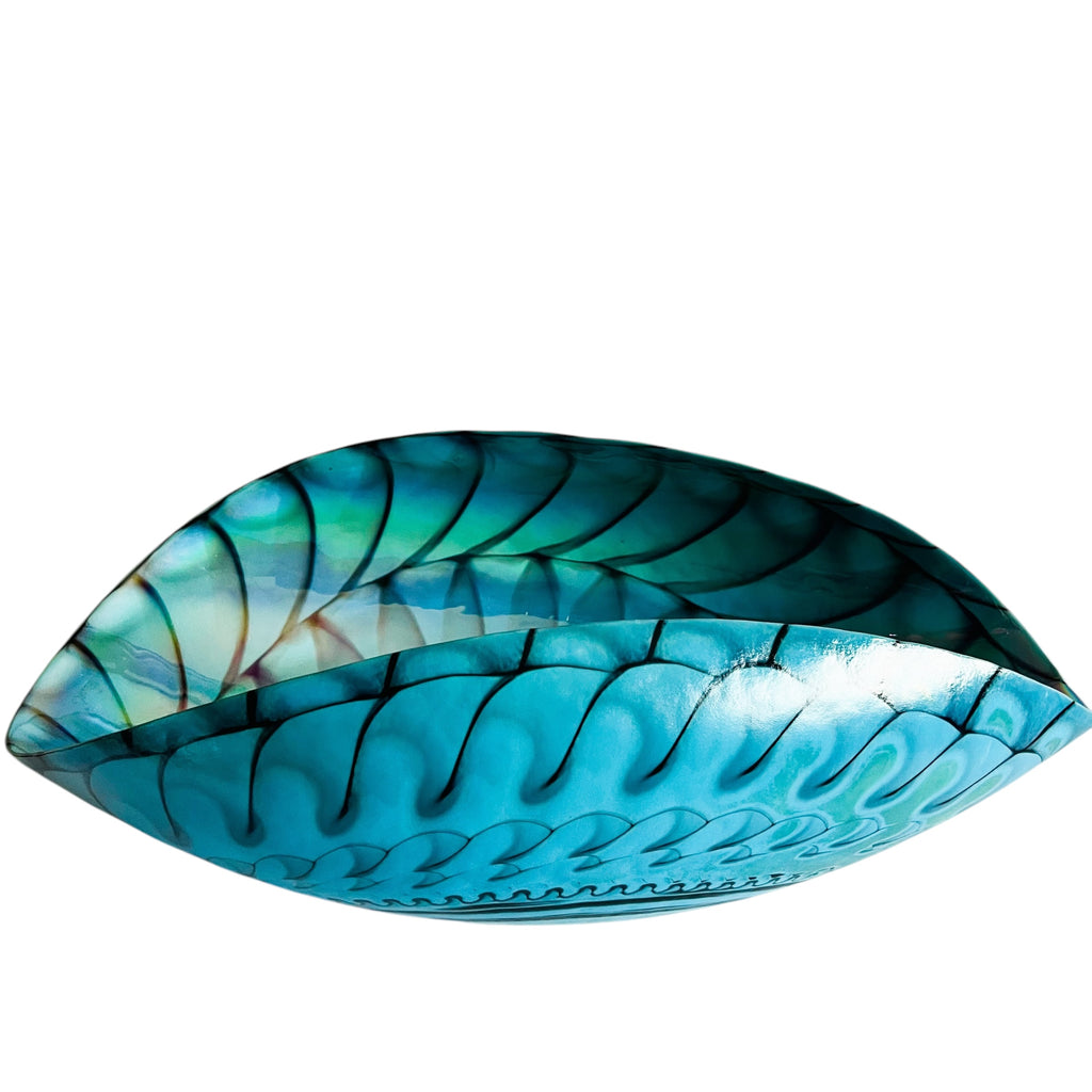 Furnace Ferro Italian Murano Sea Shell Iridescent Folded Art Glass Bowl