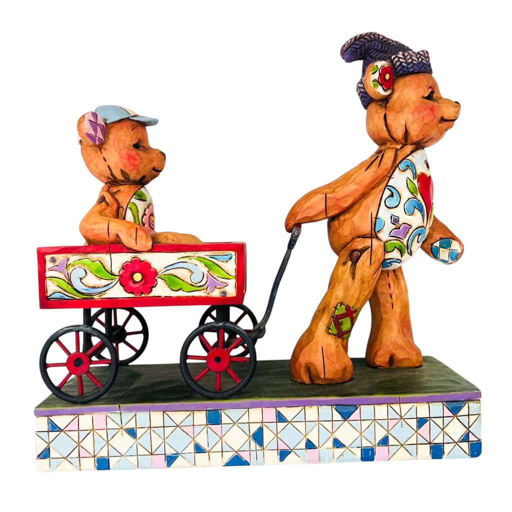 Jim Shore Pull Me Now And Ill Pull You Later Bears and Wagon Figurine