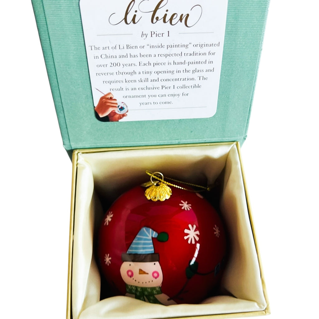 Pier 1 Christmas Hand Painted Glass Christmas Snowman 2017 Ornament