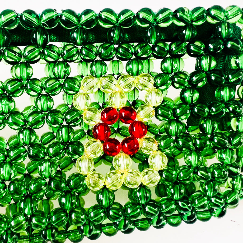 Vintage Jourdan Beaded Flower Design Wristlet Zipper Clutch Bag