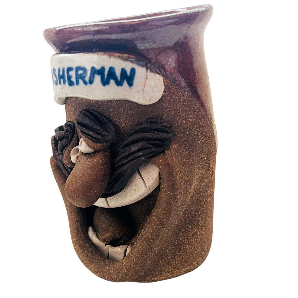 Vintage Mark Hines Ugly Funny Face Fisherman Pottery Art Stoneware Mug