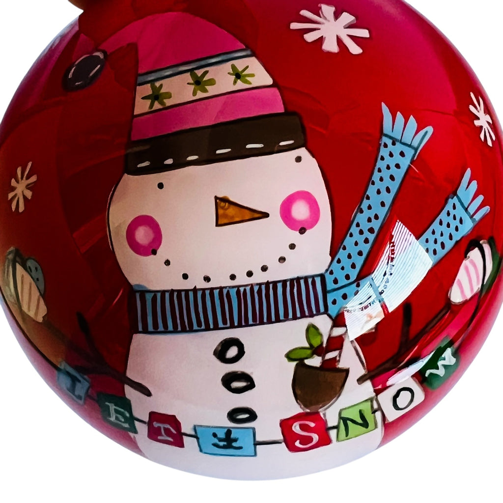 Pier 1 Christmas Hand Painted Glass Christmas Snowman 2017 Ornament