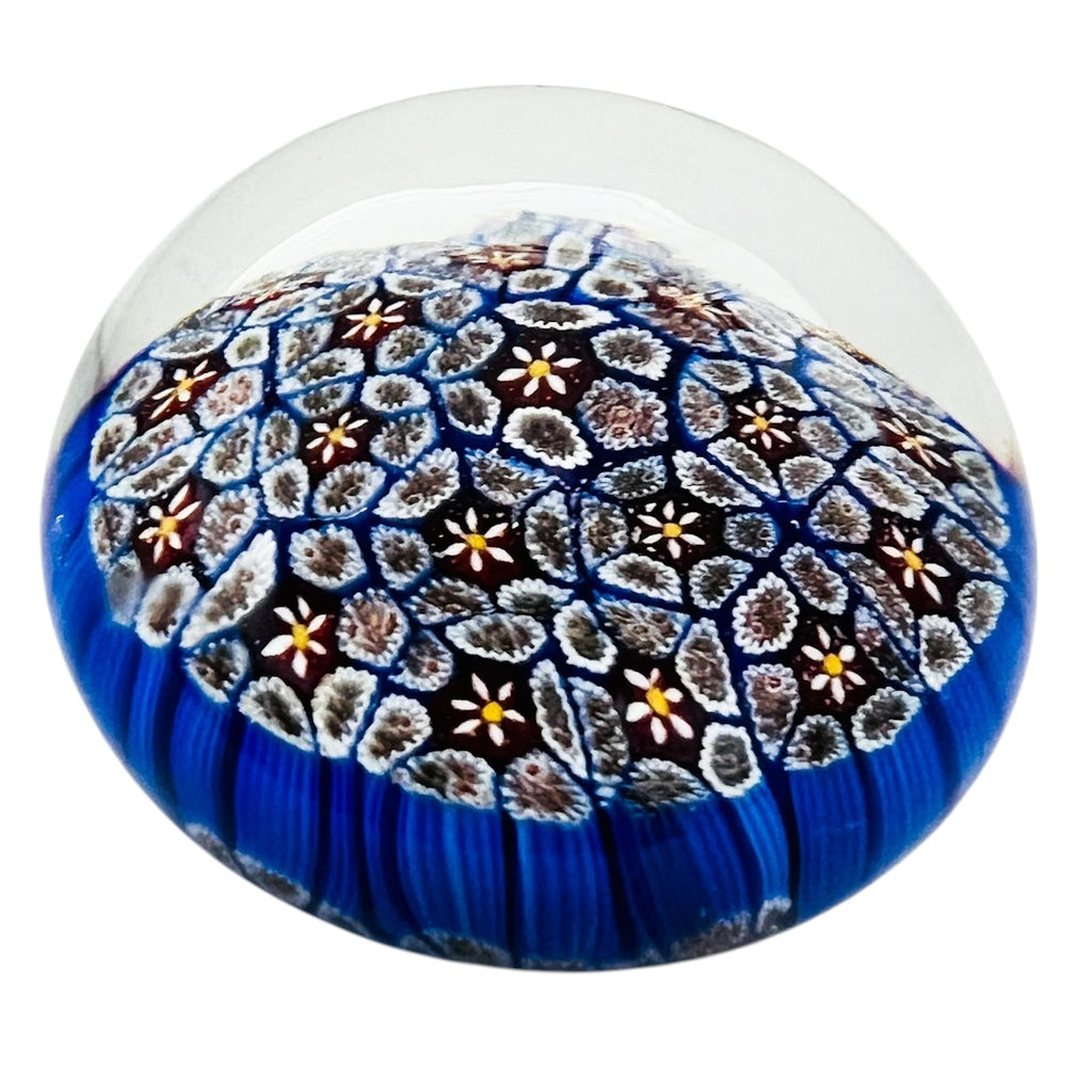 Vintage Murano Art Glass Blue Millefiori Paperweight