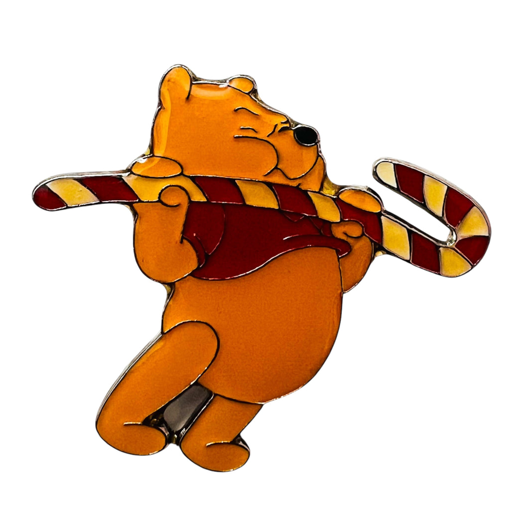 Disney Winnie the Pooh Lifting a Candy Cane Christmas HolidayPin