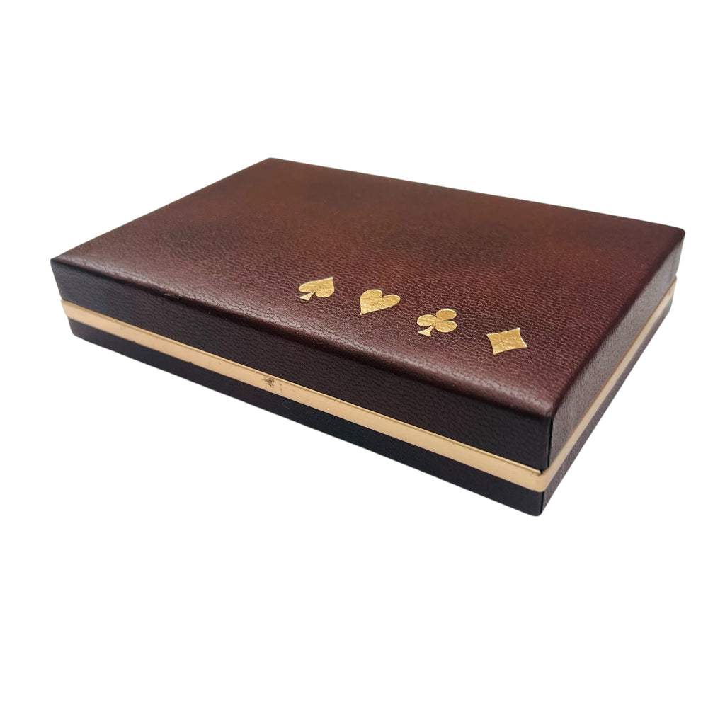 Vintage Embossed Leather Case Congress Playing Cards Hinged Box