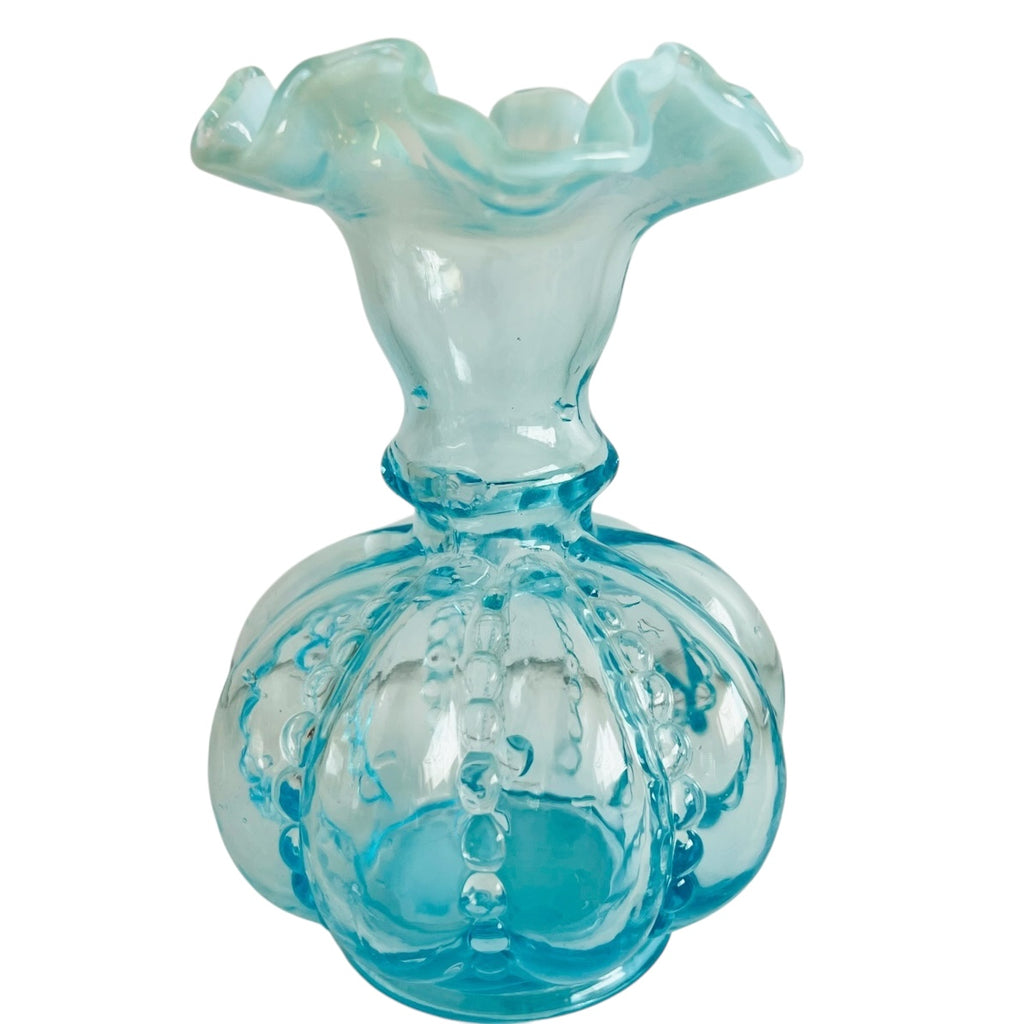 Vintage Fenton Aqua Blue Opalescent Melon Beaded Vase