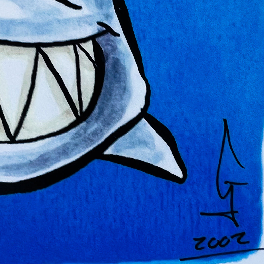 Vintage Framed Shark Cartoon Signed Art Print