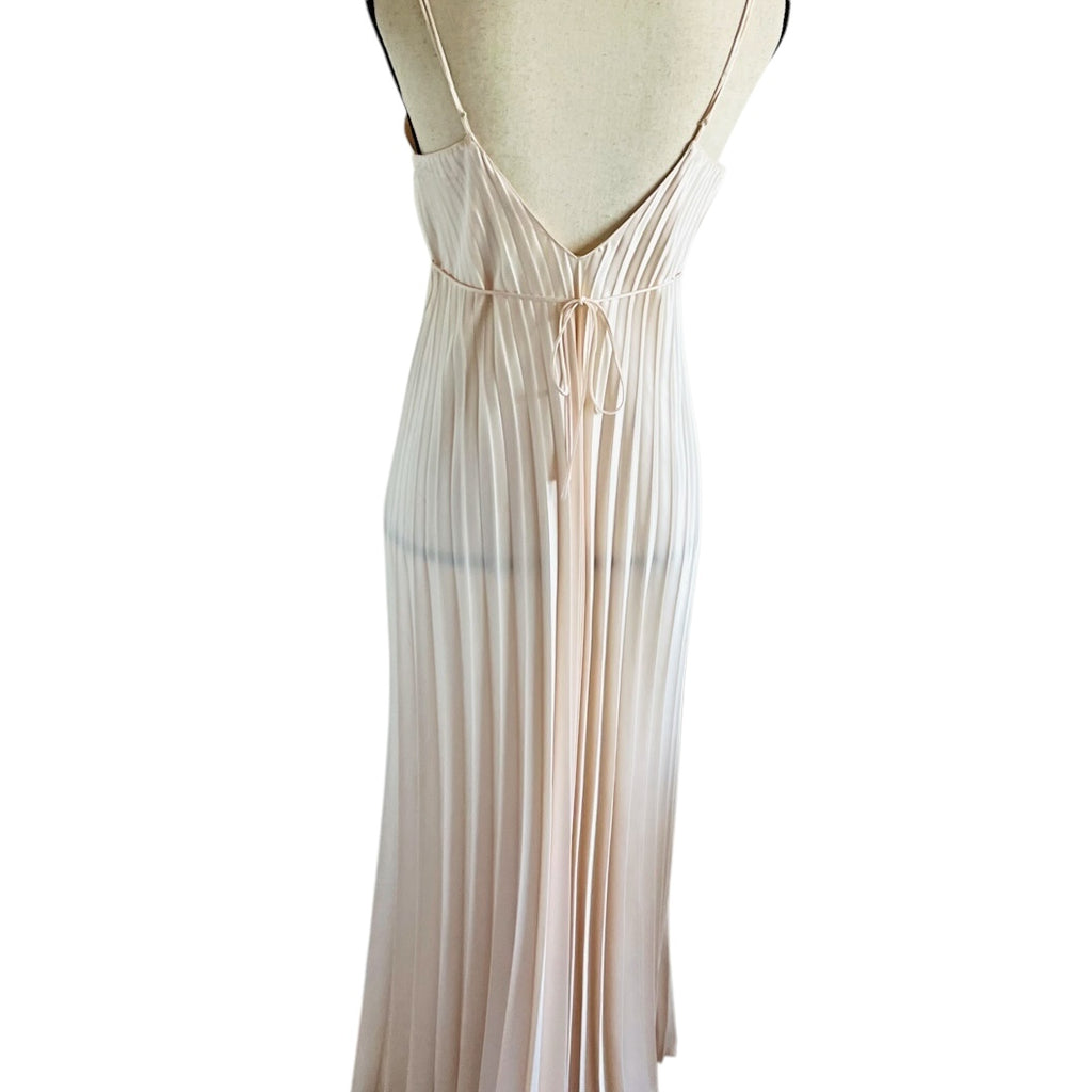 Vintage Seashell Champagne Pleated Bow Slip Gown