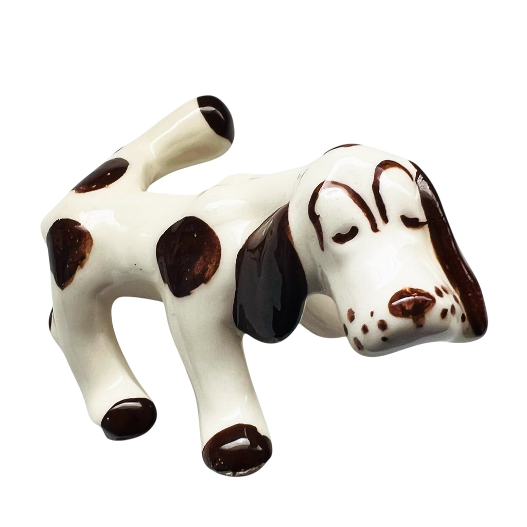 Vintage Hound Dog Spotted Side Slant Pottery Figurine
