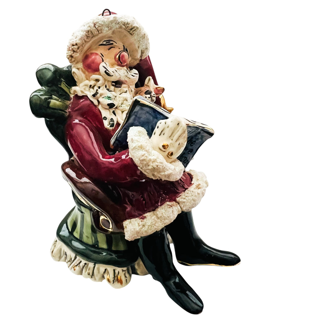 Vintage Heather Goldminc Blue Sky 2001 Santa With Deer Candle Holder Ornament