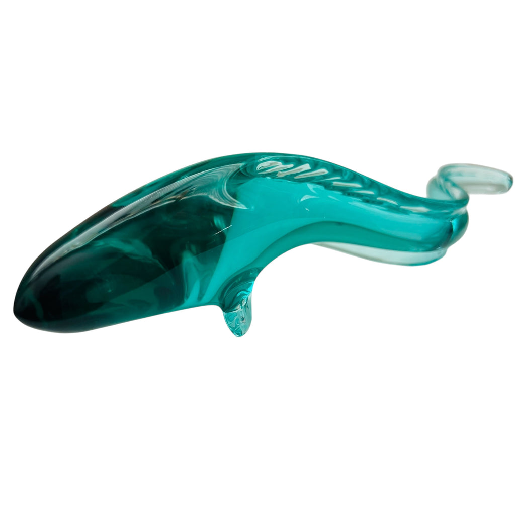 Vintage Fish Sleek Teal Art Glass Sculpture