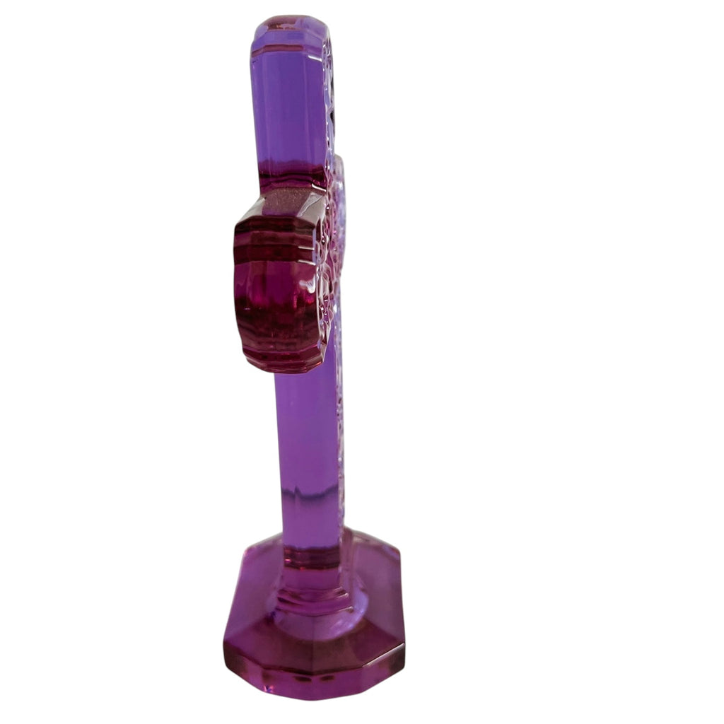 Religious Cross Standing Purple Crystal Art Glass Statue