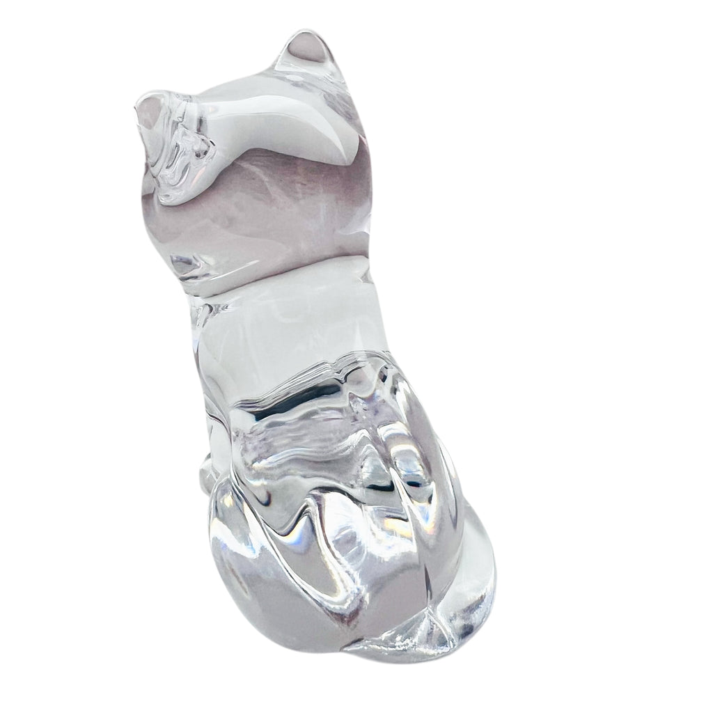 Vintage Crystal Cat Sitting Animal Art Glass Figurine