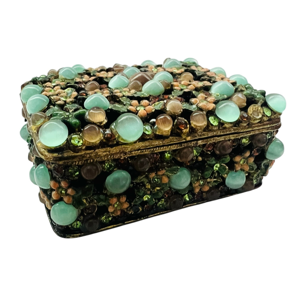 Vintage Trinket Jeweled Floral Filigree Enamel Box with Lid