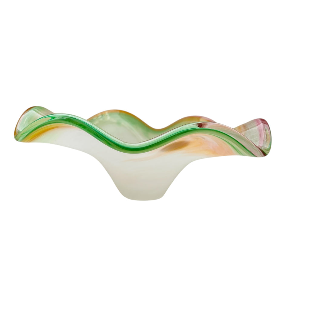 Vintage Murano Art Glass Ruffle Edge Multi Coloured Italian Bowl