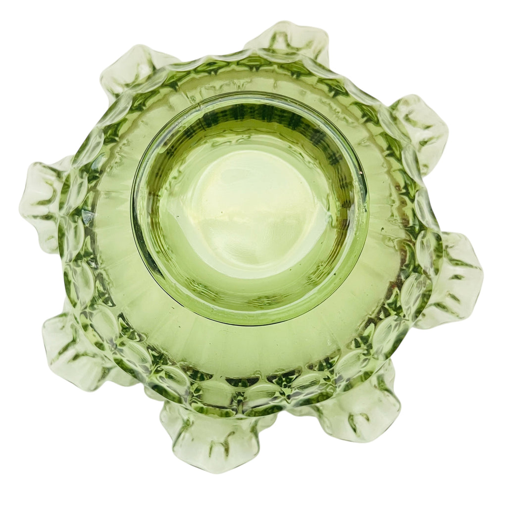 Vintage Fenton Colonial Green Thumbprint Round Ruffle Edge Bowl